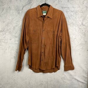 Vintage 90s Hammacher Schlemmer Suede Leather Overshirt Brown Medium Western